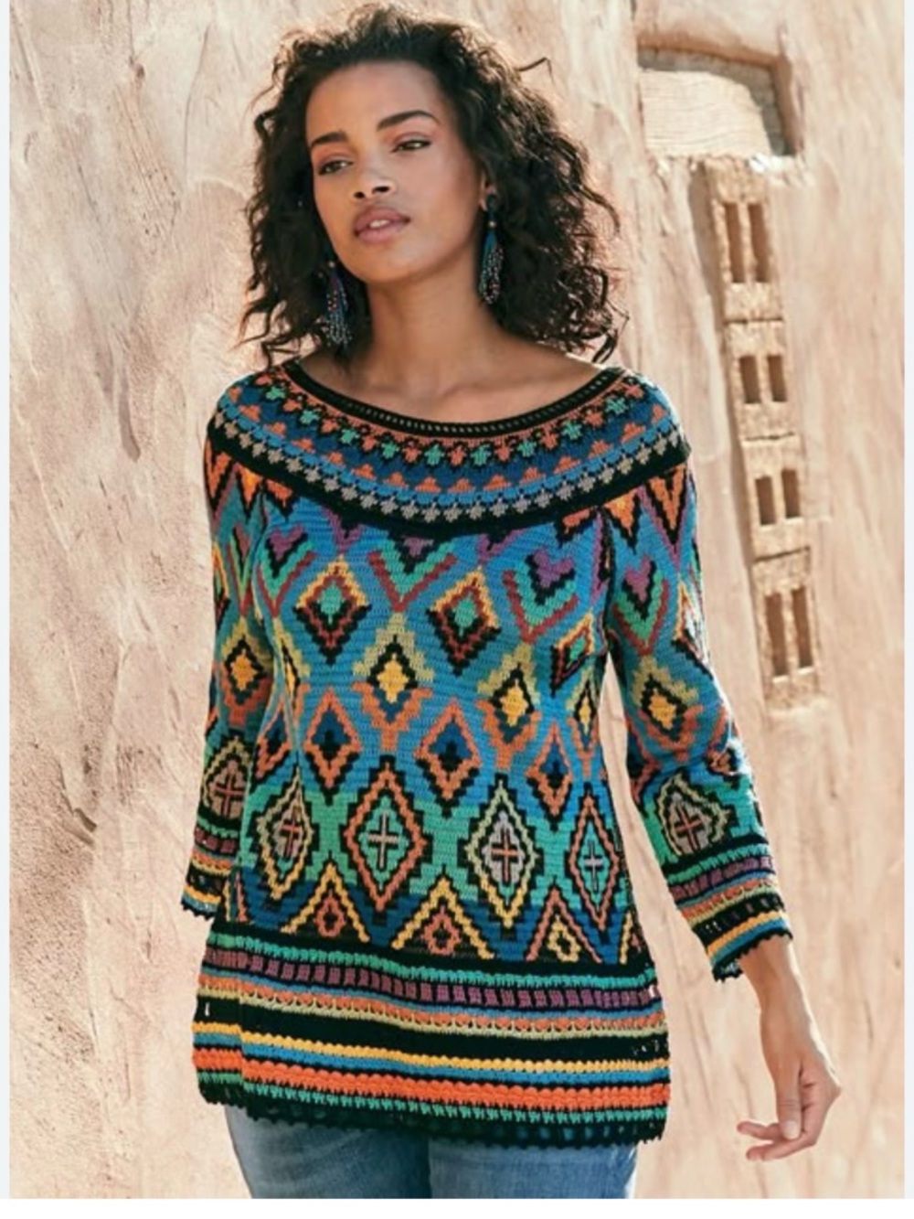 NWT Peruvian Connection Aurora reversible pullover crochet sweater